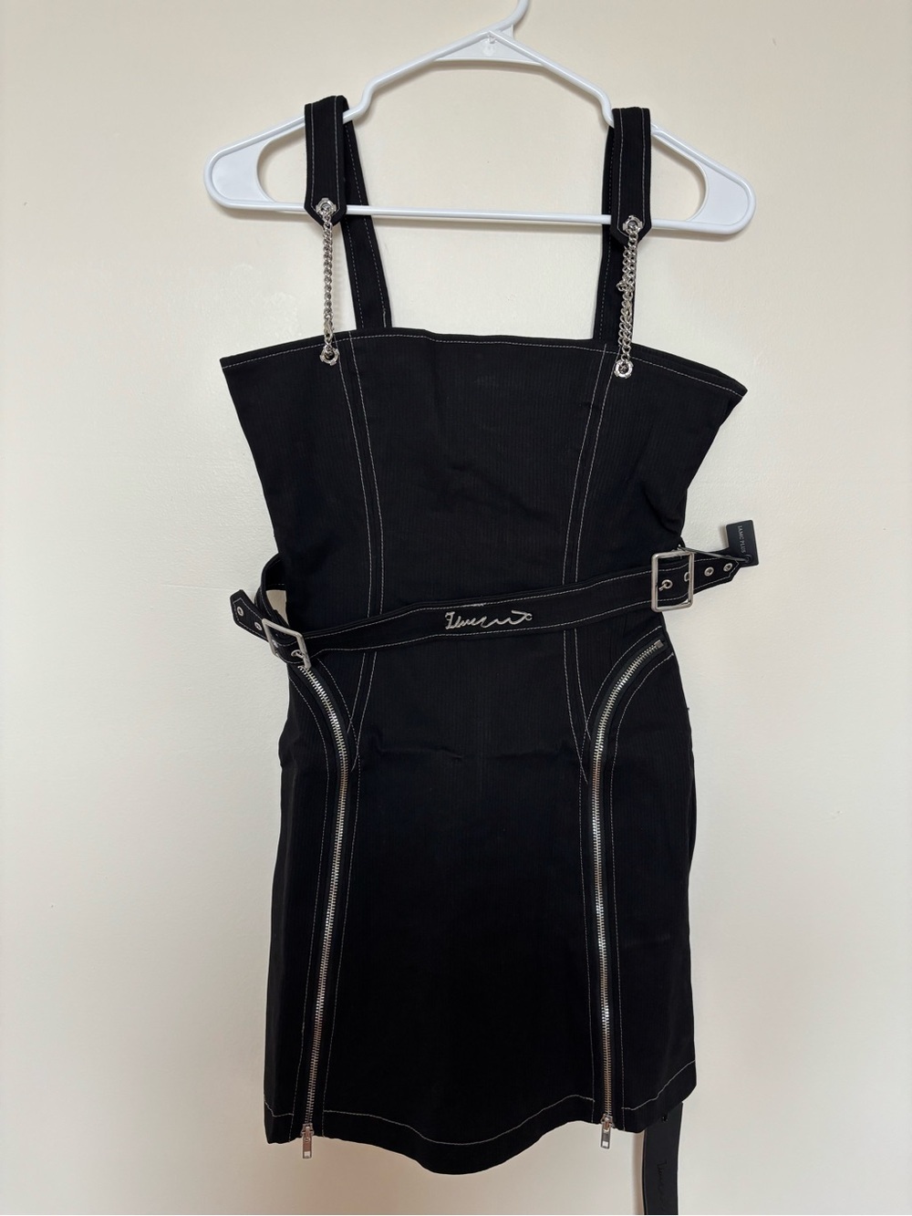 Black Mini Dress with Chain-Strap Details